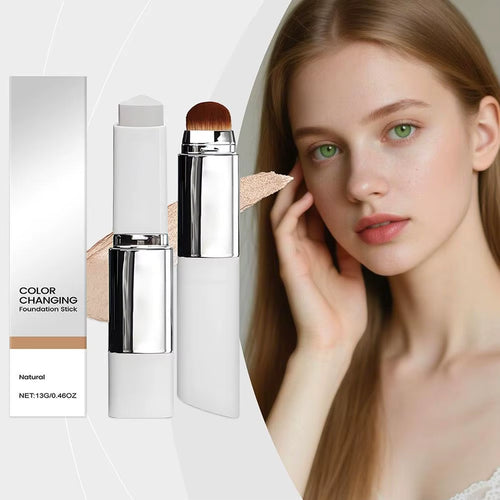 Color Changing Foundation Stick Brightens Concealer Stick Ouble Head with Brush Lightweight Moisturizing Brightening Cosmetics