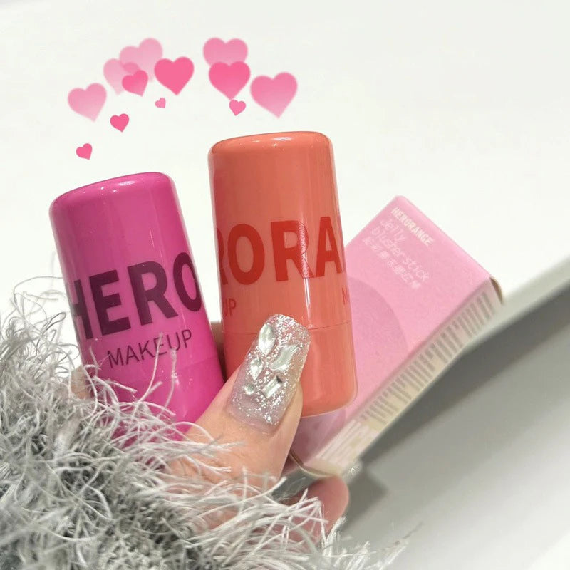 Strawberry Jelly Blush Stick Brighten Cheek Rouge Dual Use of Lips and Cheeks Blusher Waterproof Lasting Red Tint Cheek Color