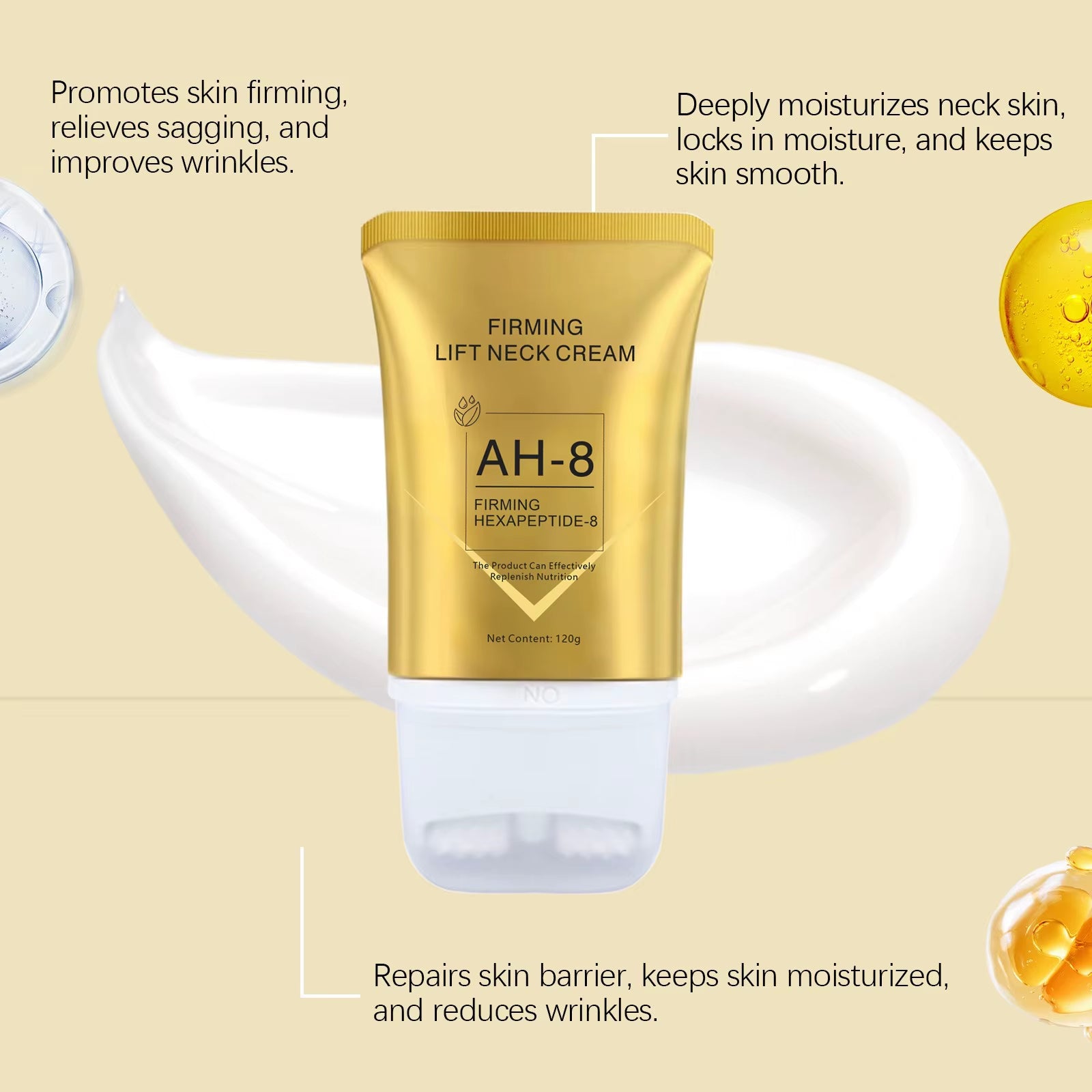 120G Roller Neck Cream Massage Better Absorb Lift Firm Turkey Neck in 28 Days with Firm Hexapept 8 Ah 8 Tighten Smooth Skin