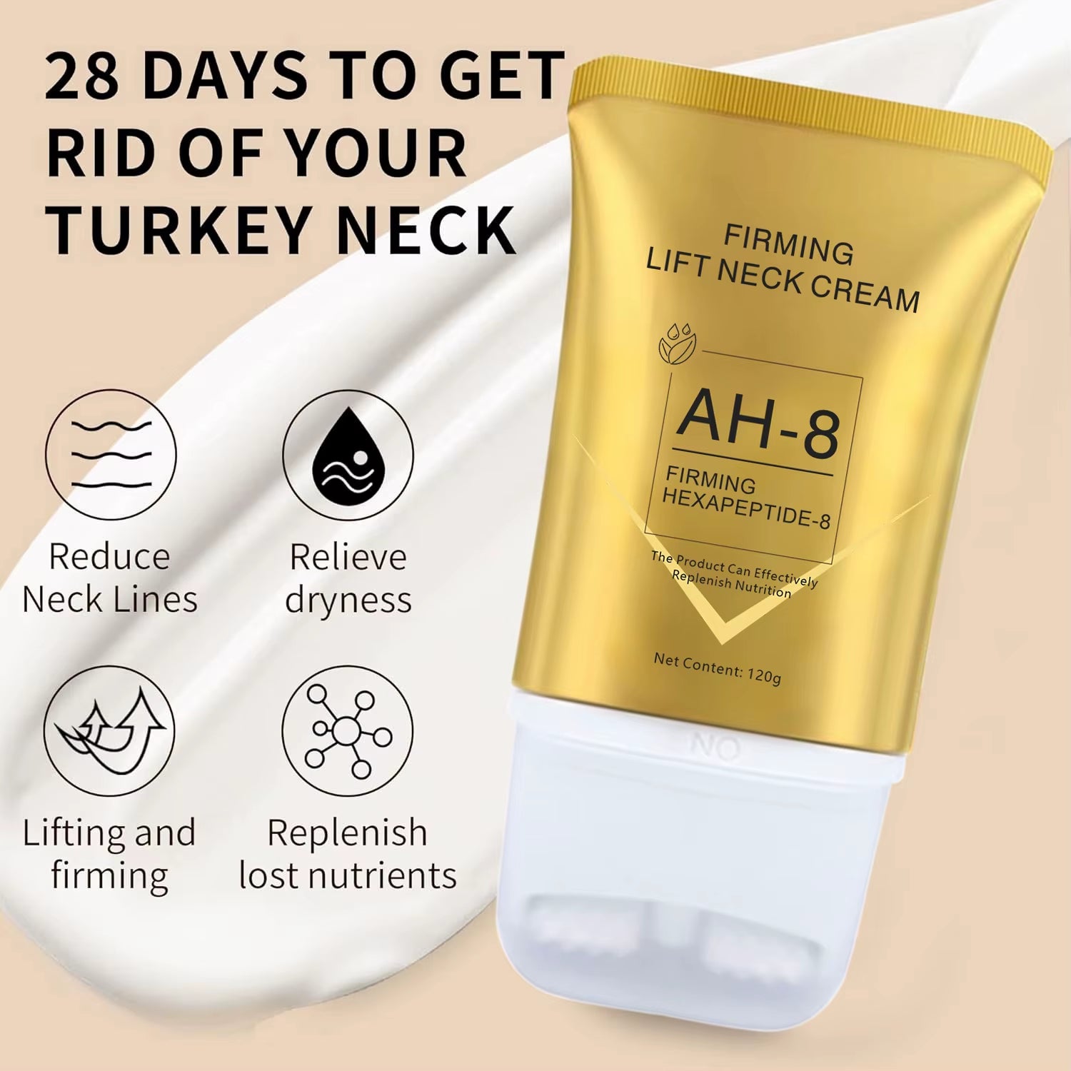 120G Roller Neck Cream Massage Better Absorb Lift Firm Turkey Neck in 28 Days with Firm Hexapept 8 Ah 8 Tighten Smooth Skin