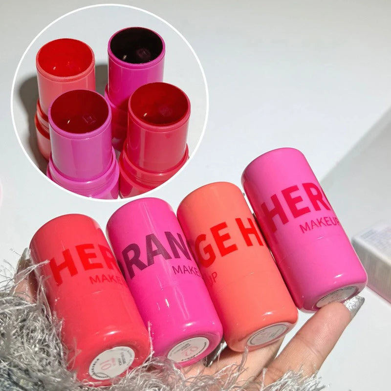 Strawberry Jelly Blush Stick Brighten Cheek Rouge Dual Use of Lips and Cheeks Blusher Waterproof Lasting Red Tint Cheek Color